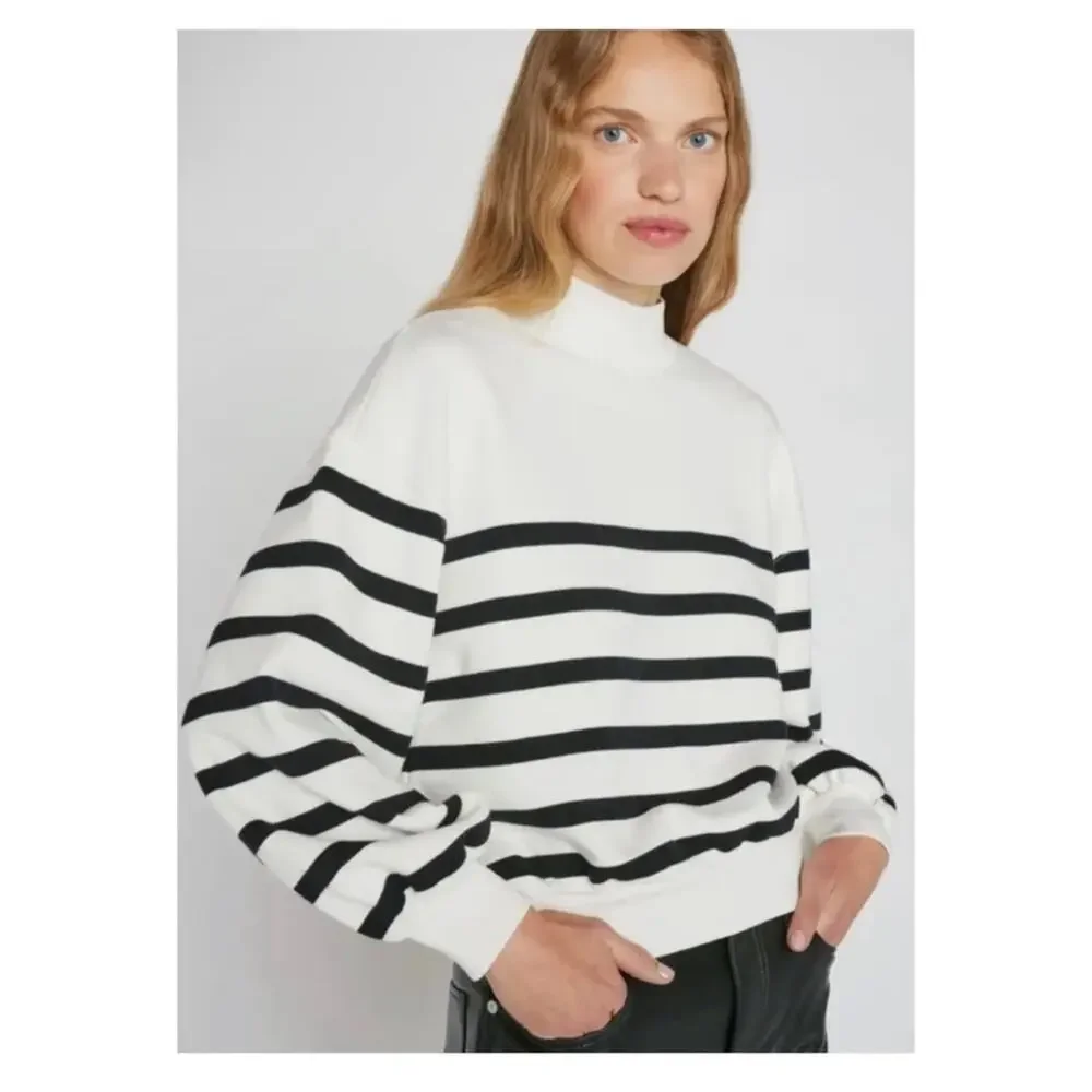 Frame Denim Striped Mock Neck Sweatshirt